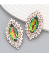 Bling Rhinestone Surround Olive Shape Design Wholesale Women Party Earrings - Silver