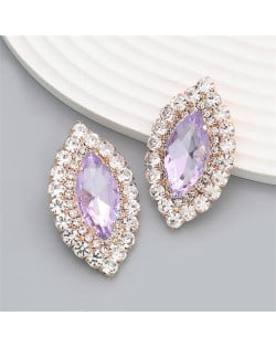 Bling Rhinestone Surround Olive Shape Design Wholesale Women Party Earrings - Luminous Green