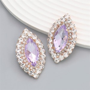 Bling Rhinestone Surround Olive Shape Design Wholesale Women Party Earrings - Violet