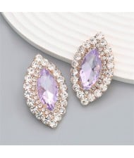 Bling Rhinestone Surround Olive Shape Design Wholesale Women Party Earrings - Violet