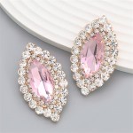 Bling Rhinestone Surround Olive Shape Design Wholesale Women Party Earrings - Pink