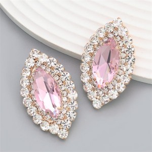 Bling Rhinestone Surround Olive Shape Design Wholesale Women Party Earrings - Pink