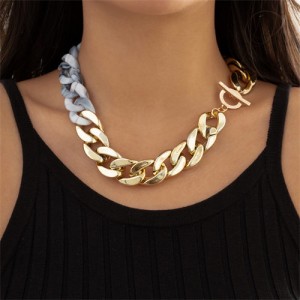 Punk Style Two-tone Thick Chain Wholesale Fashion Women Necklace - Gray
