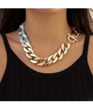 Punk Style Two-tone Thick Chain Wholesale Fashion Women Necklace - Gray