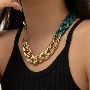 Punk Style Two-tone Thick Chain Wholesale Fashion Women Necklace - Green