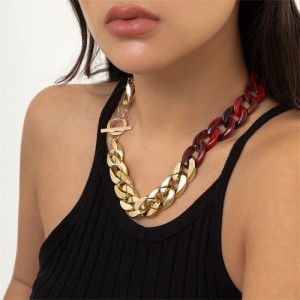 Punk Style Two-tone Thick Chain Wholesale Fashion Women Necklace - Red