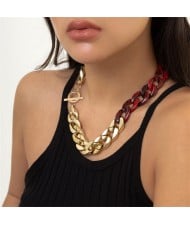 Punk Style Two-tone Thick Chain Wholesale Fashion Women Necklace - Red
