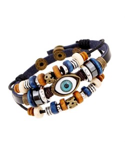 European Fashion Evil-eye Pendant Unique Beads Gold Plated Women Bangle - Gray