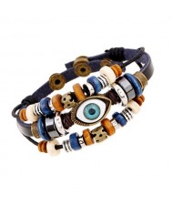 Punk Style Classic Blue Color Eye Design Wholesale Leather Bracelet - Black