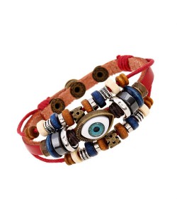 Punk Style Classic Blue Color Eye Design Wholesale Leather Bracelet - Black