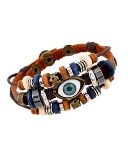 Punk Style Classic Blue Color Eye Design Wholesale Leather Bracelet - White