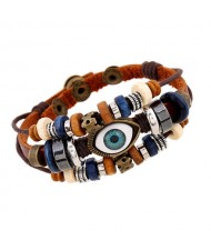 Punk Style Classic Blue Color Eye Design Wholesale Leather Bracelet - Brown