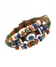 Punk Style Classic Blue Color Eye Design Wholesale Leather Bracelet - Green