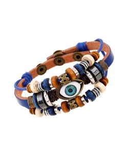 Punk Style Classic Blue Color Eye Design Wholesale Leather Bracelet - Green