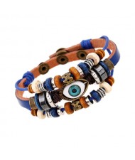 Punk Style Classic Blue Color Eye Design Wholesale Leather Bracelet - Green