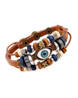 Punk Style Classic Blue Color Eye Design Wholesale Leather Bracelet - Blue