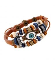 Punk Style Classic Blue Color Eye Design Wholesale Leather Bracelet - Blue