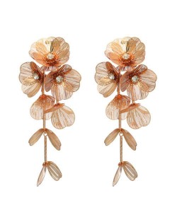 Exaggerated Floral European and American Spring Fashion Female Multi-layer Metal Wholesale Earrings - Golden