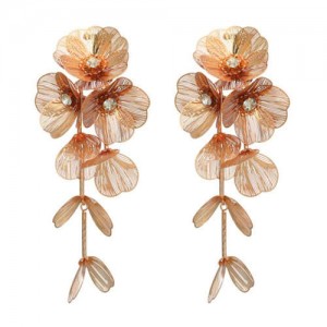 Exaggerated Floral European and American Spring Fashion Female Multi-layer Metal Wholesale Earrings - Golden