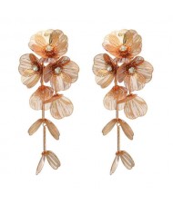 Exaggerated Floral European and American Spring Fashion Female Multi-layer Metal Wholesale Earrings - Golden