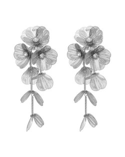 Exaggerated Floral European and American Spring Fashion Female Multi-layer Metal Wholesale Earrings - Silver