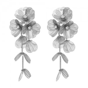 Exaggerated Floral European and American Spring Fashion Female Multi-layer Metal Wholesale Earrings - Silver