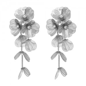 Exaggerated Floral European and American Spring Fashion Female Multi-layer Metal Wholesale Earrings - Silver