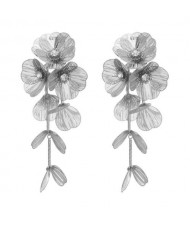 Exaggerated Floral European and American Spring Fashion Female Multi-layer Metal Wholesale Earrings - Silver