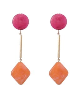 Round and Square Combo Design Girl's Geometric Fashion Wholesale Earrings - Orange