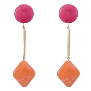 Round and Square Combo Design Girl's Geometric Fashion Wholesale Earrings - Orange