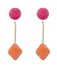 Round and Square Combo Design Girl's Geometric Fashion Wholesale Earrings - Orange