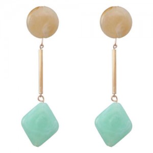 Round and Square Combo Design Girl's Geometric Fashion Wholesale Earrings - Green