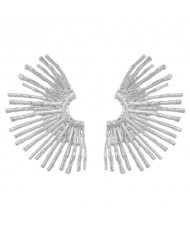 Vintage Fashion Half Rim Sunflower Wholesale Costume Earrings - Silver