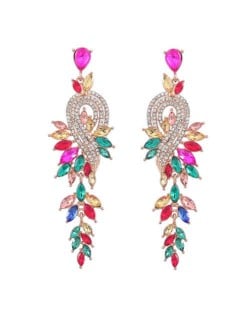 Rhinestone Inlaid Geometric Shining Alloy Leaf Design Wholesale Costume Earrings - Multicolor