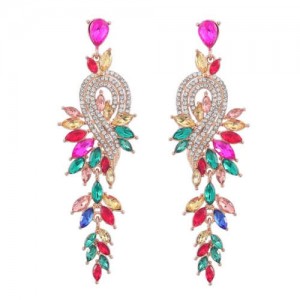 Rhinestone Inlaid Geometric Shining Alloy Leaf Design Wholesale Costume Earrings - Multicolor