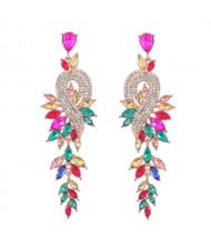 Rhinestone Inlaid Geometric Shining Alloy Leaf Design Wholesale Costume Earrings - Multicolor