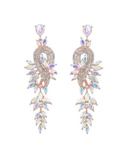 Rhinestone Inlaid Geometric Shining Alloy Leaf Design Wholesale Costume Earrings - Luminous White