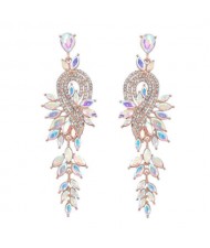 Rhinestone Inlaid Geometric Shining Alloy Leaf Design Wholesale Costume Earrings - Luminous White