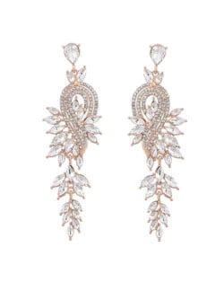 Rhinestone Inlaid Geometric Shining Alloy Leaf Design Wholesale Costume Earrings - White