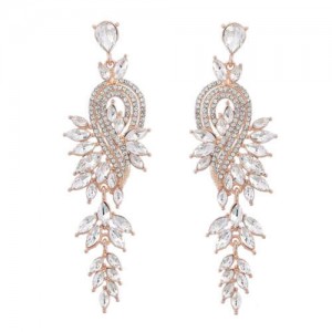 Rhinestone Inlaid Geometric Shining Alloy Leaf Design Wholesale Costume Earrings - White