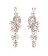 Rhinestone Inlaid Geometric Shining Alloy Leaf Design Wholesale Costume Earrings - White