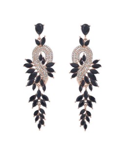 Rhinestone Inlaid Geometric Shining Alloy Leaf Design Wholesale Costume Earrings - Black