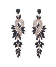 Rhinestone Inlaid Geometric Shining Alloy Leaf Design Wholesale Costume Earrings - Black