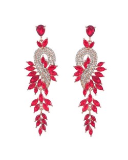 Rhinestone Inlaid Geometric Shining Alloy Leaf Design Wholesale Costume Earrings - Red