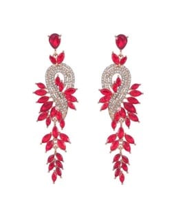 Rhinestone Inlaid Geometric Shining Alloy Leaf Design Wholesale Costume Earrings - Red