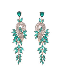 Rhinestone Inlaid Geometric Shining Alloy Leaf Design Wholesale Costume Earrings - Green