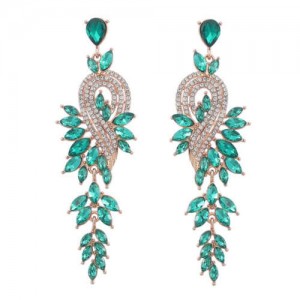 Rhinestone Inlaid Geometric Shining Alloy Leaf Design Wholesale Costume Earrings - Green