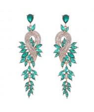 Rhinestone Inlaid Geometric Shining Alloy Leaf Design Wholesale Costume Earrings - Green