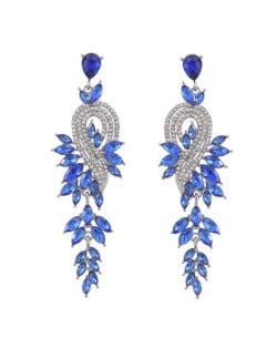 Rhinestone Inlaid Geometric Shining Alloy Leaf Design Wholesale Costume Earrings - Blue