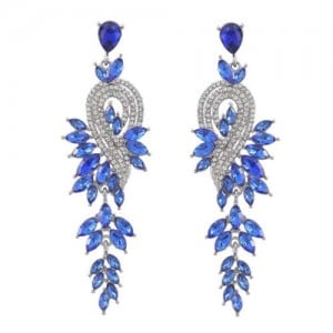 Rhinestone Inlaid Geometric Shining Alloy Leaf Design Wholesale Costume Earrings - Blue